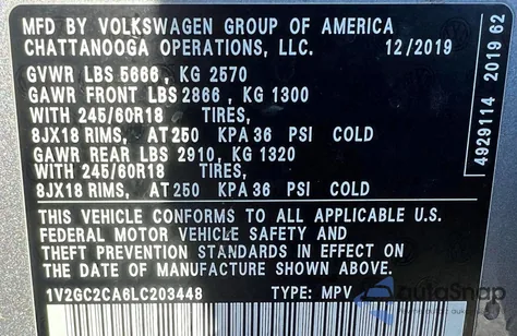 2020 Volkswagen Atlas Cross Sport S z USA, uszkodzony, nr VIN 1V2GC2CA6LC203448